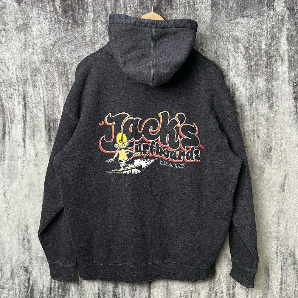 Vintage Y2K Jack's Surfboards Surfer Sweatshirt Hoodie Size XL Gray